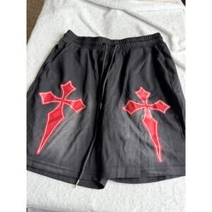 NWT ROMWE Men's Black Gothic Cross Graphic Drawstring Shorts Size S